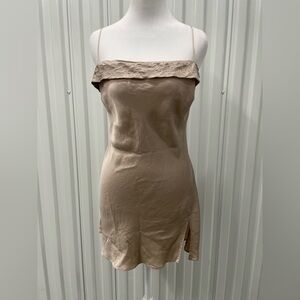 Victorias Secret 100% Silk Taupe Embroidered Mini Slip Dress Small Y2K Fairycore